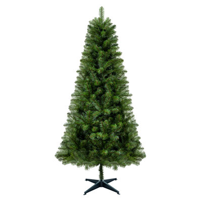 Hinged Unlit Artificial Christmas Tree With 582 Tips, Full PVC Branches, Green Holiday Tree With 4-Leg Plastic Stand For Indoor Christmas Decoration
