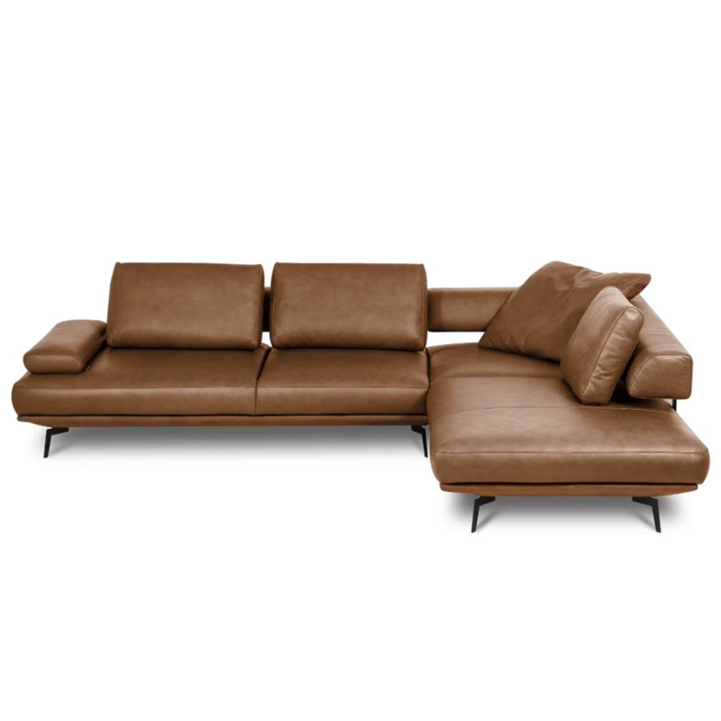 Trumansburg Leather Corner Sofa , Right Hand Facing, Cognac