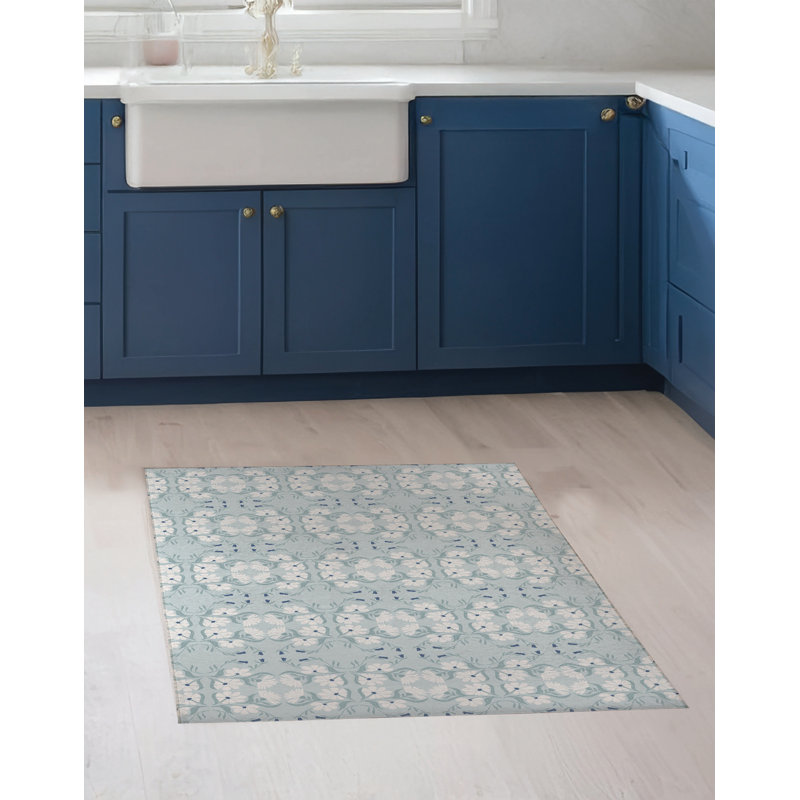 Tapis de cuisine Groovy Flowers, Bleu, Rectangulaire 2 pi x 3 pi