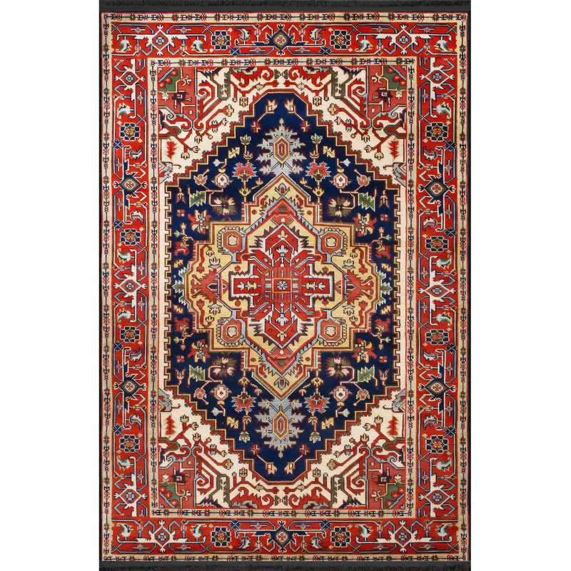 Tapis décoratif noir traditionnel à motif ethnique traditionnel lavable à la machine, Rectangle 3 pi 3 po x 4 pi 11 po