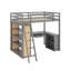 Lit mezzanine double avec tablettes et bureau