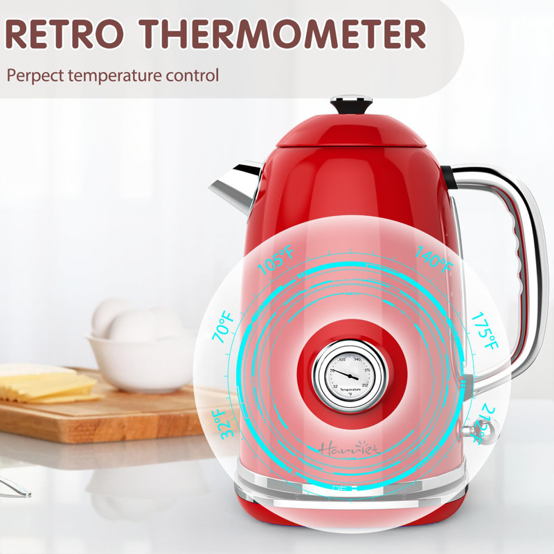 Chauffe-eau électrique 1,8 L avec thermomètre, Rouge