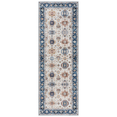 Samira Micah Washable Digital Print Blue/Ivory Traditional Border Area Rug