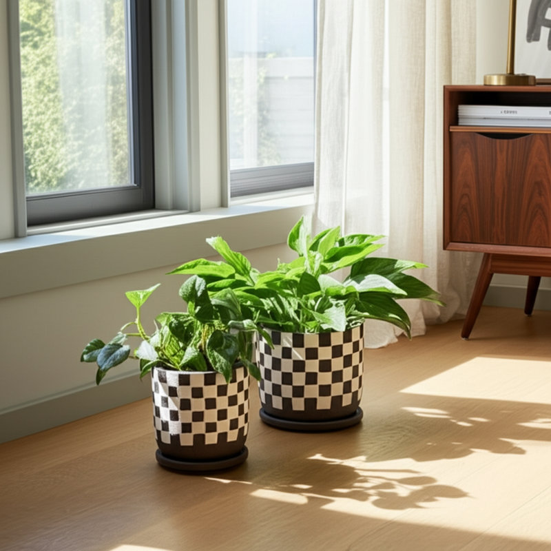 Ensemble de pots à fleurs en céramique avec plateau de drainage Jamesjoseph, Noir