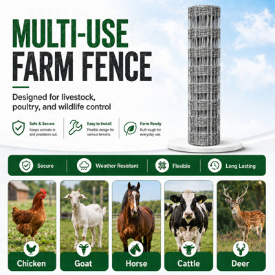 Farm Livestock Fence, 5.9*164FT Galvanised Iron Wire Farm Fence Cattle Fence Deer Fence Grassland Fence
