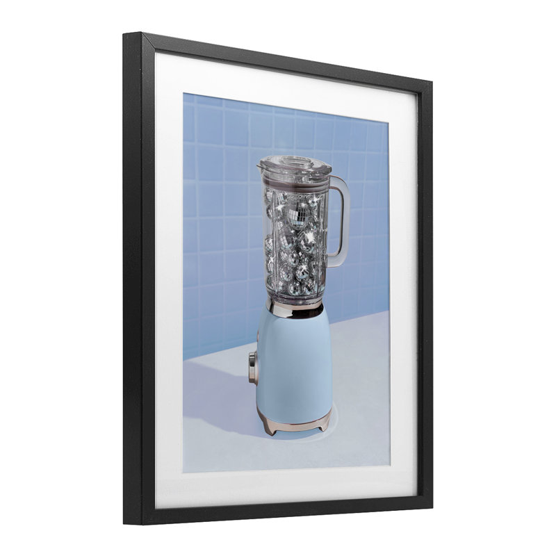 Reproduction sous verre bleue encadrée d'un mélangeur disco rétro, design par Lish Creative, Cadre noir minuit
