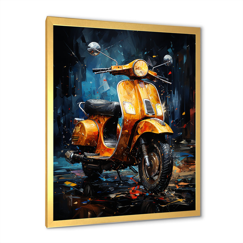 Scooter Serenity Nightly City sur impression sur toile, Cadre doré simple, H 44 po x l 34 po x P 1,5 po
