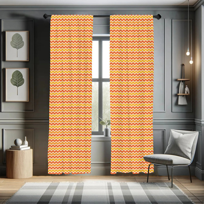 Vintage Orange Yellow Chevron Light Filtering Curtain Pair