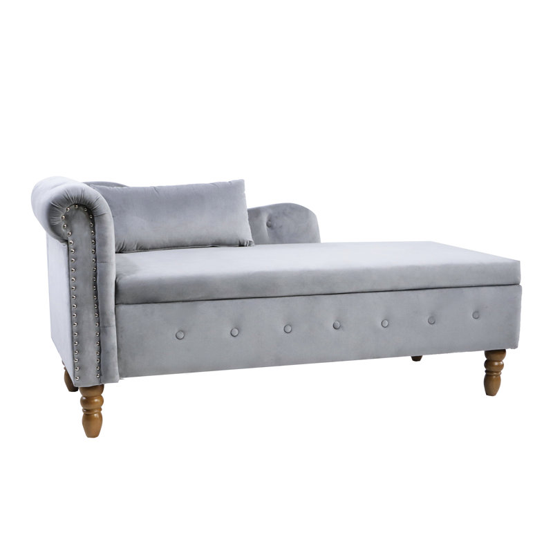 Grey Bedroom Chaise With Large Storage Space - Velvet Upholstery, Stable Construction And Durability Soft Velvet,, Gray