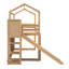 Lit mezzanine simple en bois avec glissoire, tablettes de rangement et rampe d'escalade, couleur bois-1865905401