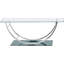 Table basse rectangulaire en verre en forme de U avec une disposition ergonomique pour maximiser l'espace de travail et l'attrait esthétique dans les environnements modernes, avec une finition réfléchissante de 18 pouces de haut et un entretien facile