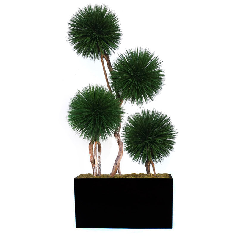 Faux Bonsai Topiary in Metal Planter, Black