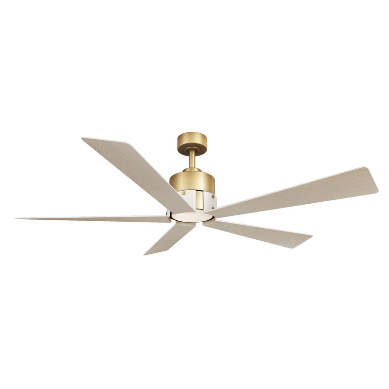 Ventilateur de plafond intelligent 54 "5CCT Oovin, Laiton, Bois flottant chaud côtier