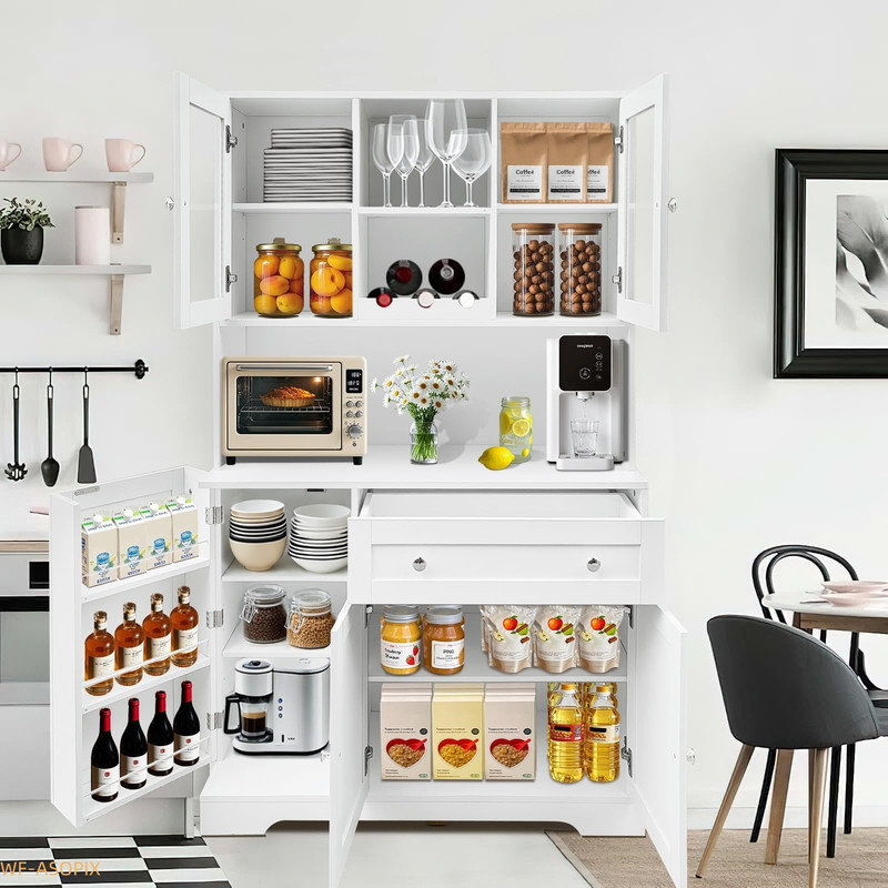 Armoire de cuisine moderne avec support pour micro-ondes, tiroir et 14 tablettes Modern