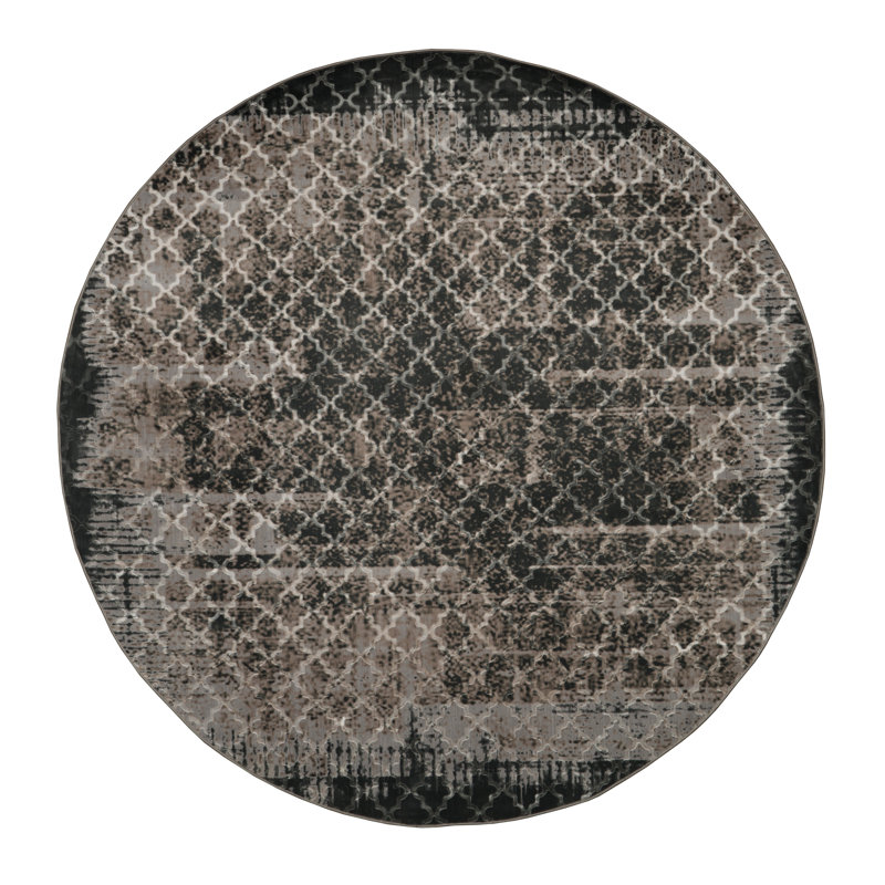 Tapis gris à motif géométrique Shamo, Rond 8 pi