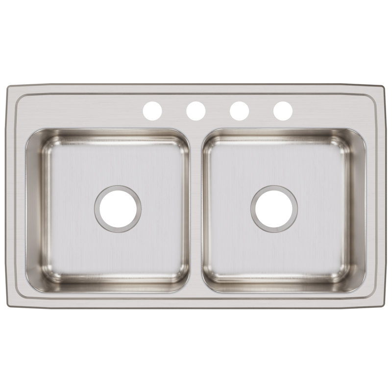 Lustertone 33" L x 19.5" W Double Basin Drop-In Kitchen Sink, 4 hole