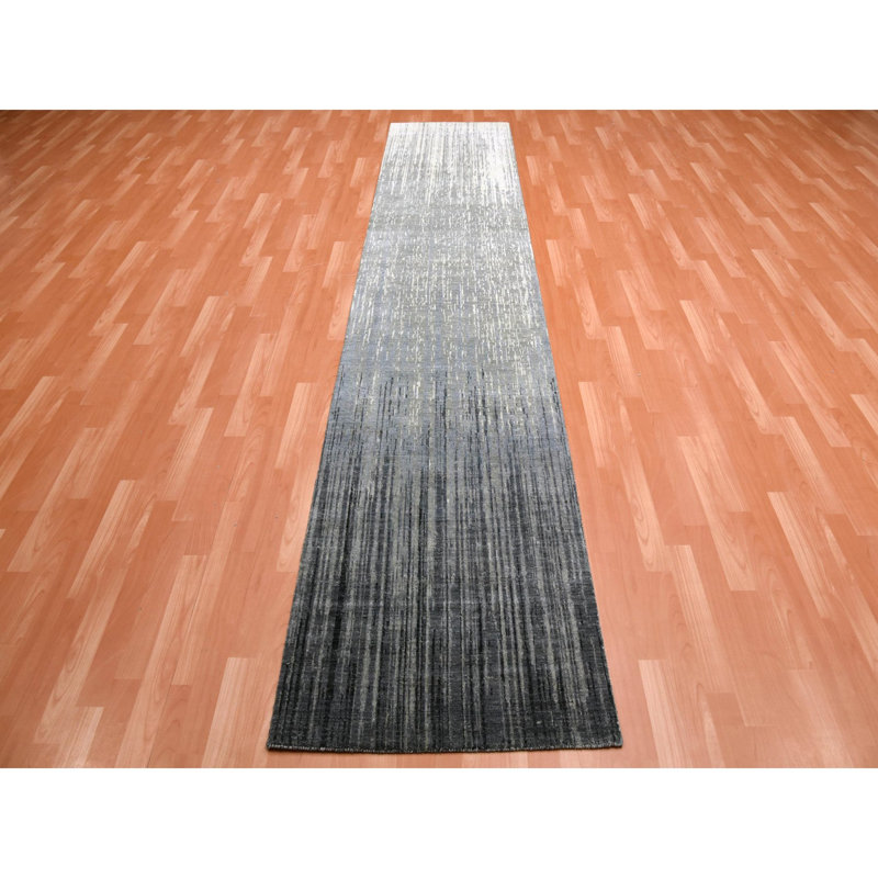 Treshad One-of-a-Kind 2'6" x 12'6" New Age Runner Cotton and Wool Area Rug in Black