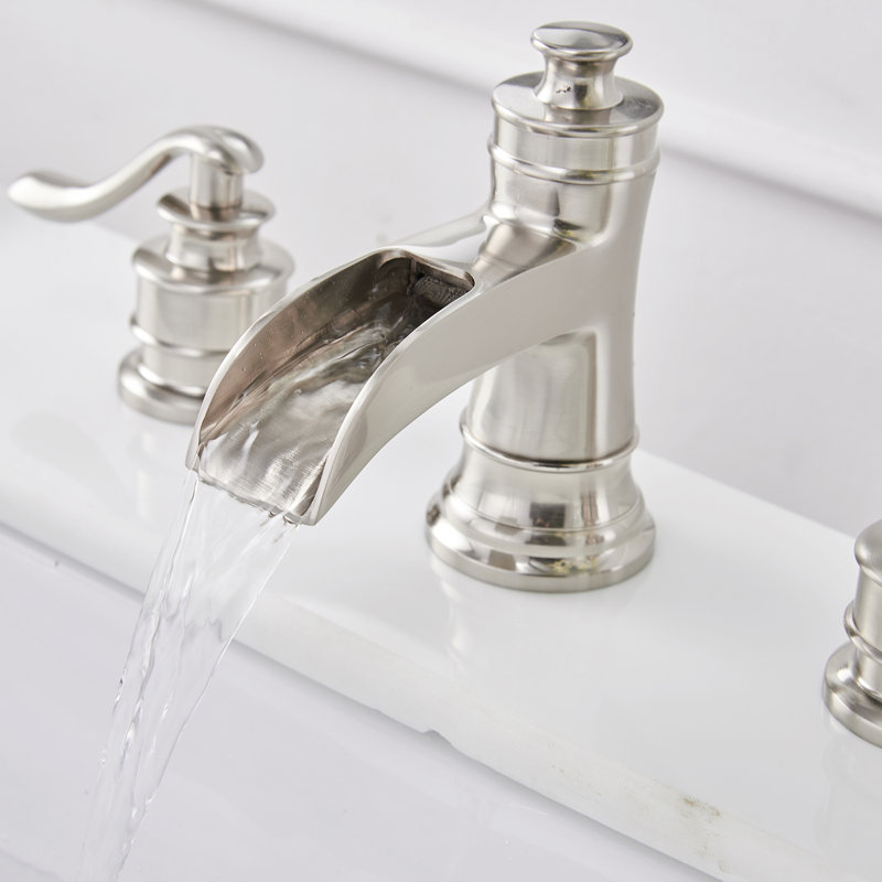 Brushed Nickel Waterfall Single-Handle Bathroom Faucet with Drain Assembly