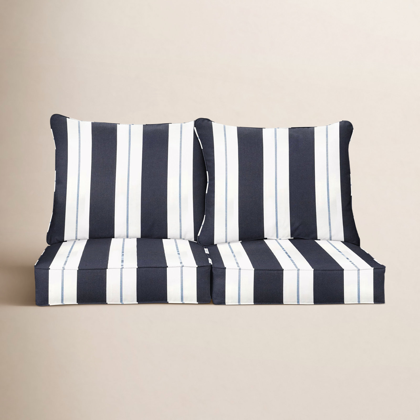 Deana 27" Sunbrella® Seat and Back Cushion, 23.5" W x 23" D, Navy Stripe Sunbrella®