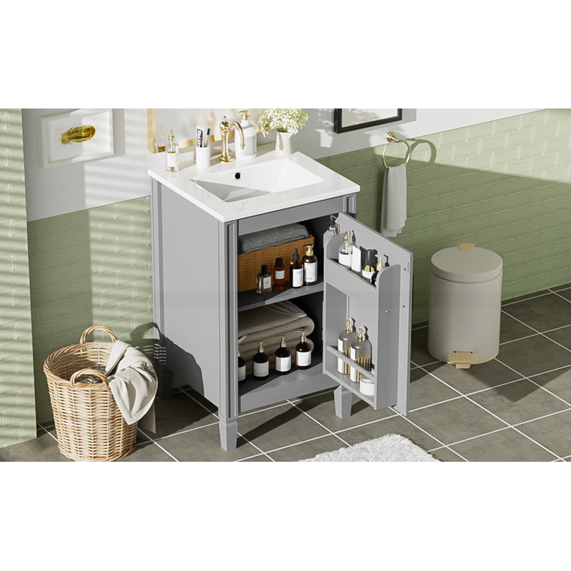 Meuble-lavabo de 20 po avec lavabo en céramique, Gris