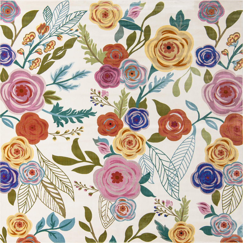 Tapis ivoire à motif floral Daignault, Carré 10pi