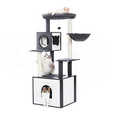 Deluxe Condos Wooden Beige Cat Tower