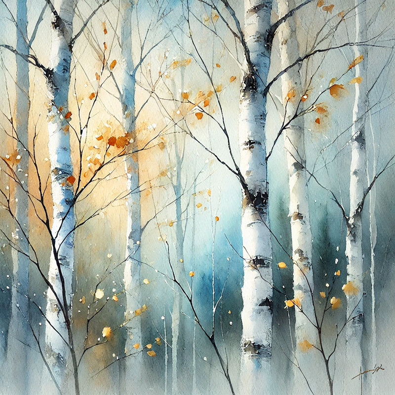 «Golden Autumn Birch Forest», art sur toile tendue, H 12 po x l 12 po