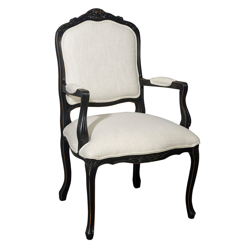 Chaise avec accoudoirs Louis XV, Polyester blanc cassé, Noir