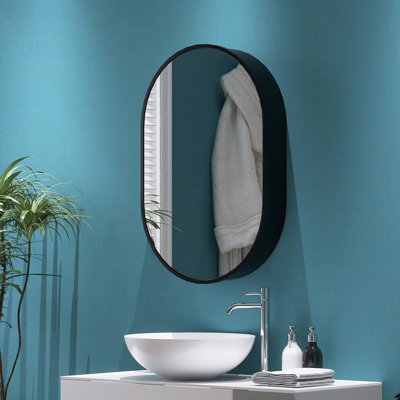 31 X 21 In. Oval Wall Mount Black Medicine Cabinet With Mirror And Three Shelves