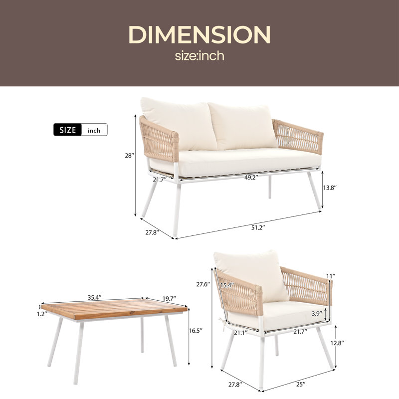 Ensemble de conversation avec canapé 4 pièces Iveliz, Beige, Beige / Blanc