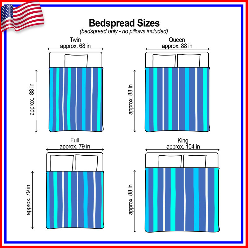 Blue Aqua Stripes Quilted Bedspread All Sizes, Full / Double