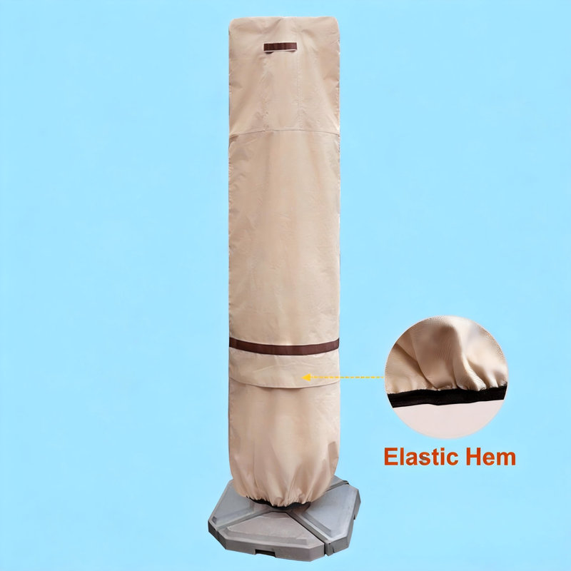 Patio Umbrella Cover Waterproof, Outdoor Umbrella Parasol Cover with Integrated Pole Fits Cantilever Offset Umbrella, (Tan)