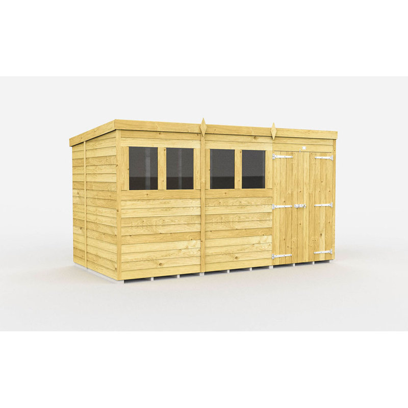 12ft x 7ft Pent Shed - Double Door with Windows