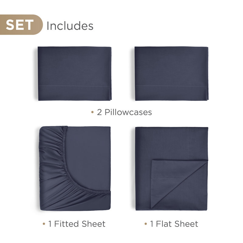 Supima 100% Cotton Standard Sheet Set, Blue, Queen Sheet Set with 2 Pillowcases