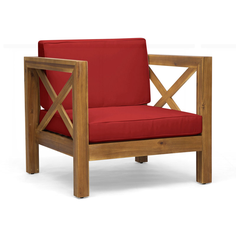 Farmhouse Style Outdoor Patio Club Chair, Teak, Teak