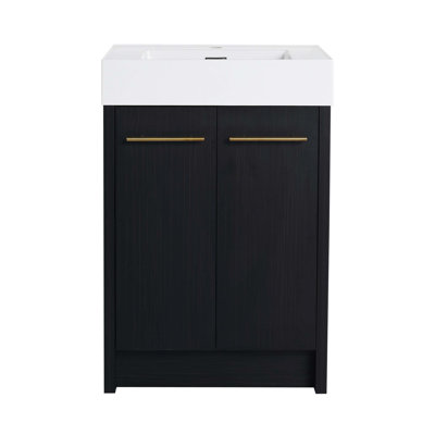 Meuble-lavabo autoportant de 24 po avec lavabo en résine et porte à fermeture douce