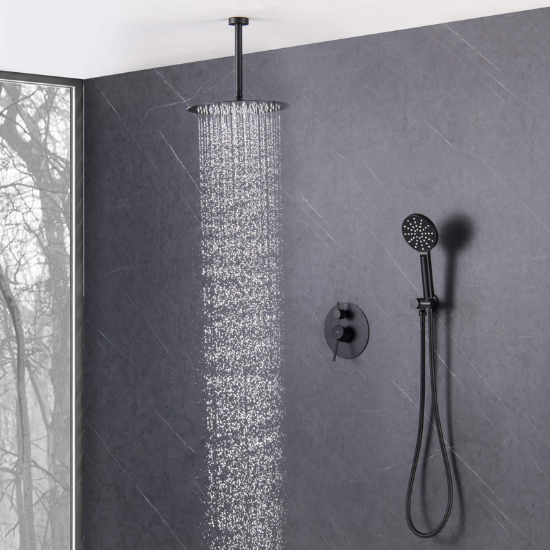 Système de douche circulaire à pression équilibrée à 2 fonctions avec valve brute, Noir mat