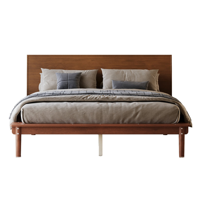 Cadre de lit plateforme Mid-Century, Grand lit, Noyer