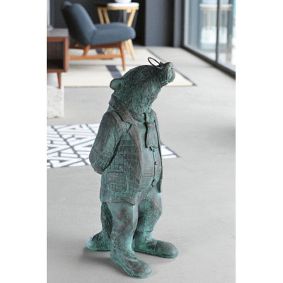 Statue Noleo résine taupe avec verres finition bronze vert patine 9 po x 11 po x H 26 po