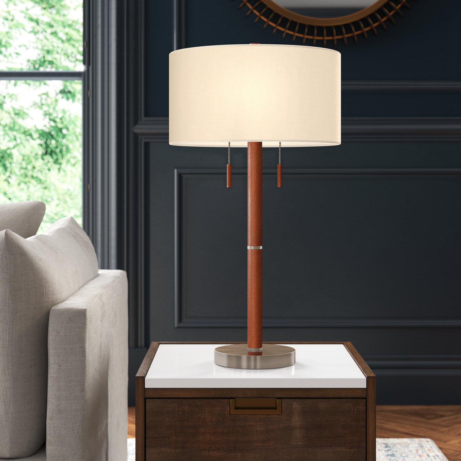Geno Bedside Lamp, White, Brushed Steel
