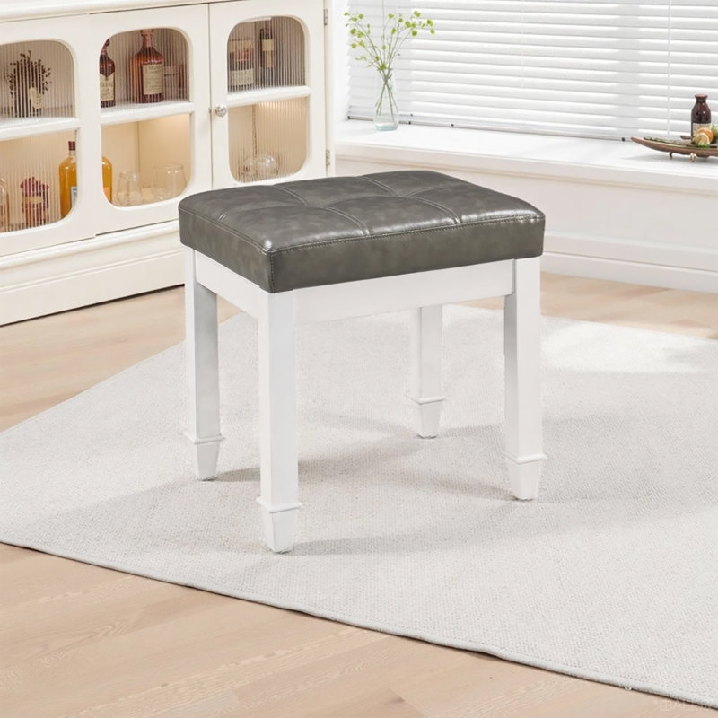 Tabouret en polyuréthane classique avec pieds en bois - Disponible en deux couleurs élégantes, Gris