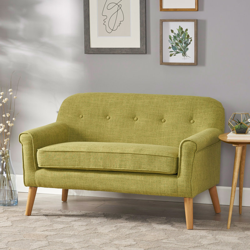 Decato Mid-Century Modern Tufted Loveseat Sofa with Birch Wood Legs, 31.25" H x 49.75" W x 29.5" D, Muted Green Polyester