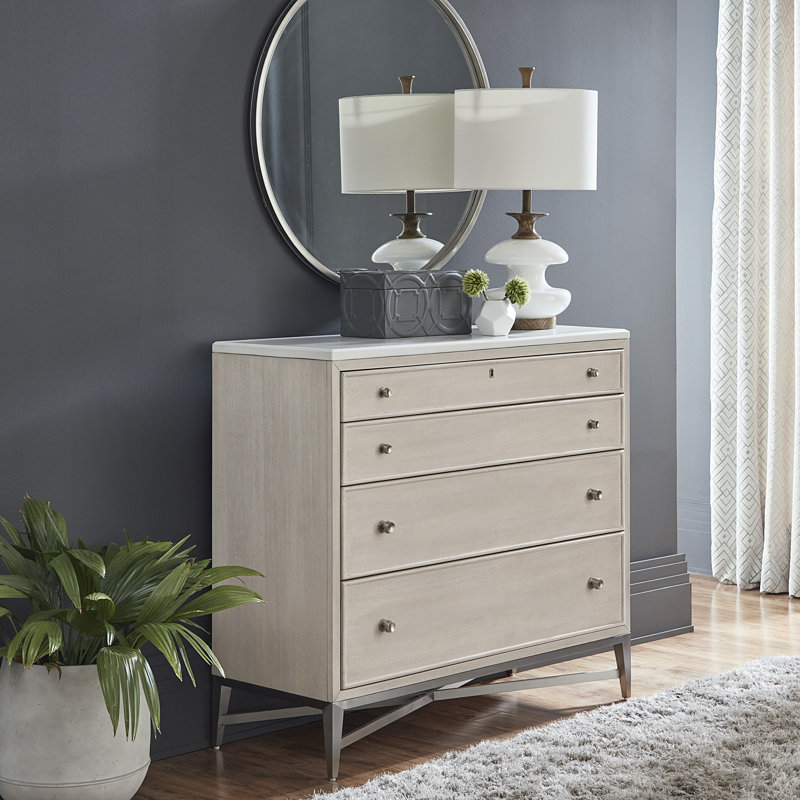 Ashby Place Beige and White 4-Drawer Bachelor's Chest with Marble Top