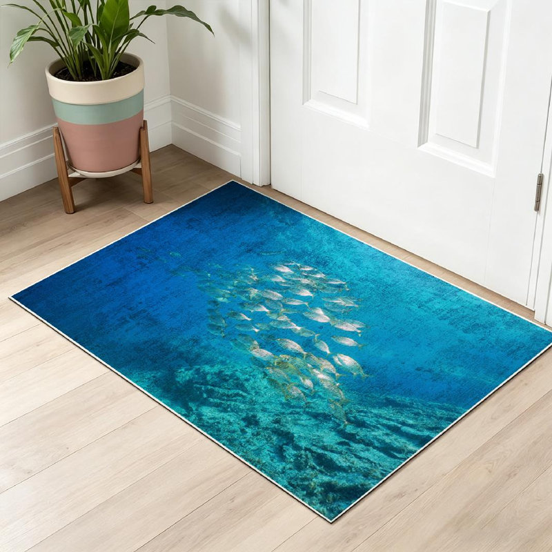 Tapis d'intérieur sous-marin transparent lavable à la machine School of Fish, Rectangle 32" x 47"