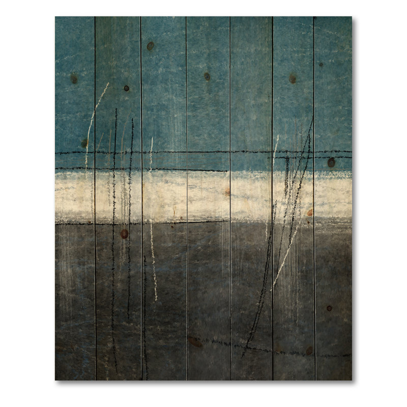 Sarcelle rencontre l'art abstrait gris - impression moderne sur bois de pin naturel, H 20 po x l 10 po x P 0,78 po