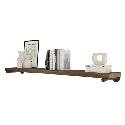 60" x 9.25" Industrial Pipe Shelf, Wall Book Shelf Floating, Shelf for Living Room, Office Shelving, Hanging Shelf for Wall, Natural Wood Shelves, Farmhouse Shelf Decor, Dark Walnut, 1 Pc