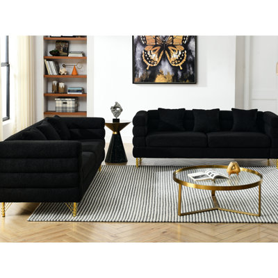3 pièces et plus en noir, charisme moderne, livraison rapide, rembourrage en mousse, canapé à pattes en métal, 6 coussins, tissu d'une capacité de 250 lb / siège, look avec pieds, coussin / siège d'entrepôt, coussins