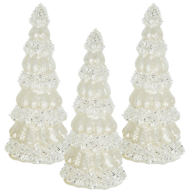 Arbre à cône en verre 3,5 x 3,5 x 8,3 po avec lumière, paquet de 3