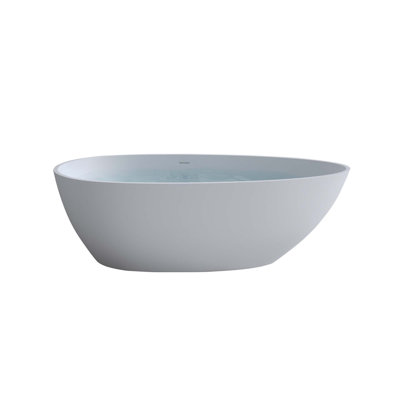 59" Freestanding Solid Surface Resin Stone Bathtub With Overflow And Pop-Up Drain