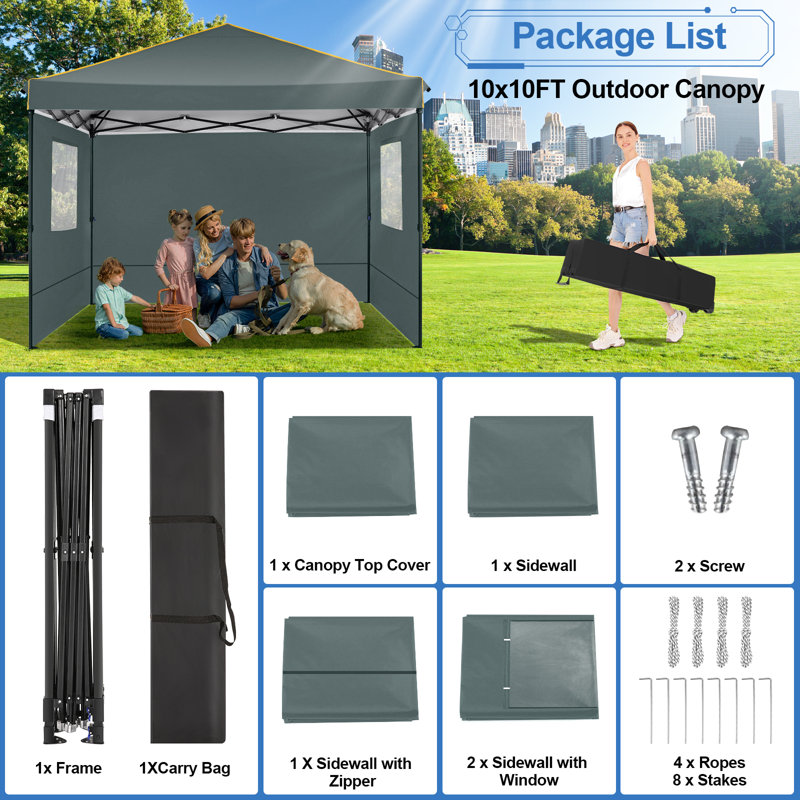 10x30 Pop Up Canopy Tent, 10x30 Outdoor Party Tent with 8 Removable Sidewalls, Gray